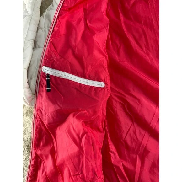 Lands End Womens White Quilted PrimaLoft Hooded Puffer Jacket Pink Lining Size M - Picture 16 of 17